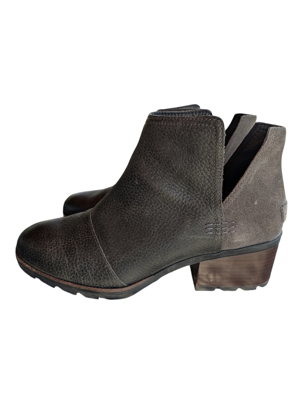 Sorel Gray/Black Leather Ankle Booties with Block Heel - Picture 2 of 10